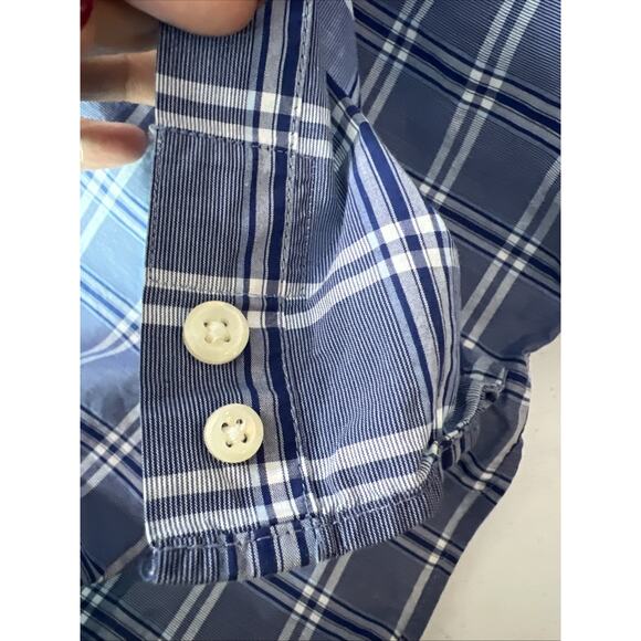 Peter Millar Shirt Men Large Blue Plaid Long Sleeve Button Lightweight cotton - Picture 10 of 11